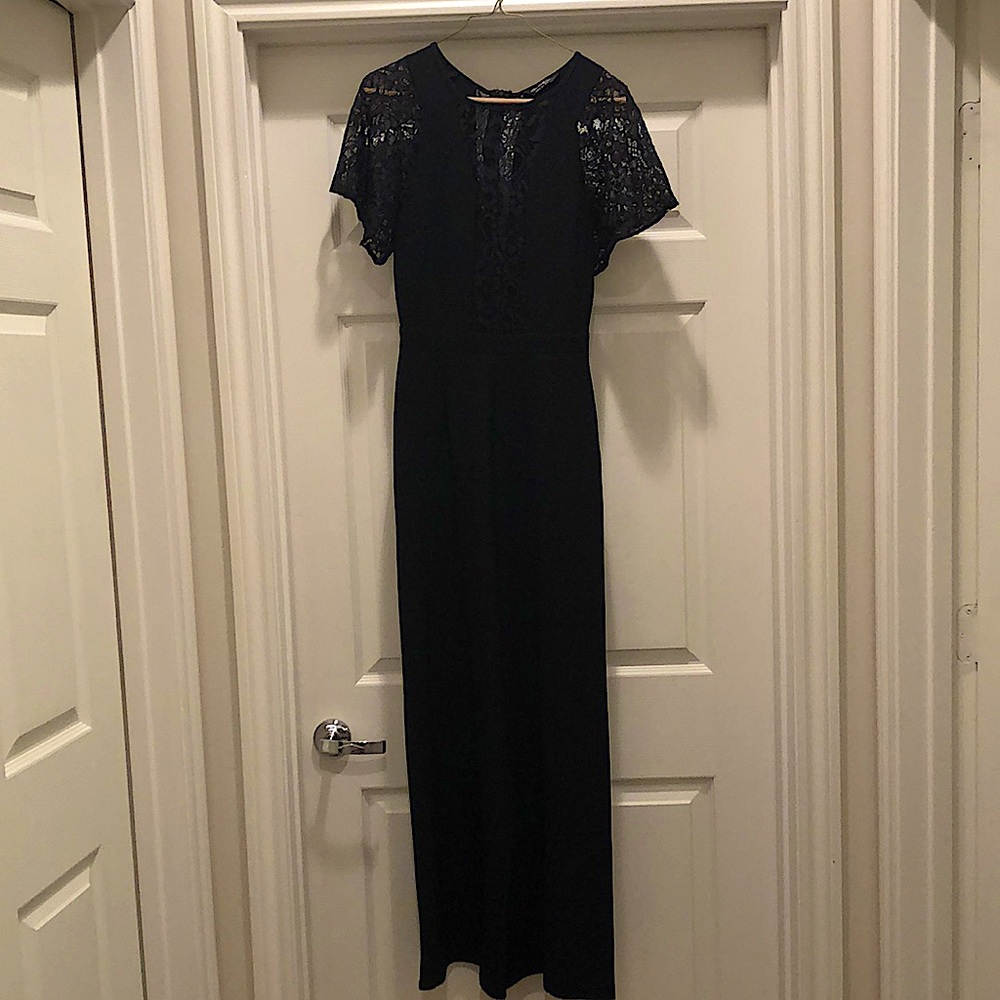 Wide Leg Black Jumpsuit with Lace Detail